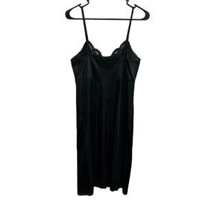 Witchy sheer black slip‎ dress lace trim romantic dark femme M